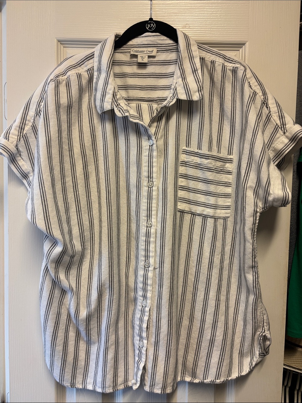 Coldwater Creek White & Black Striped Camp Shirt XL 100% Cotton
